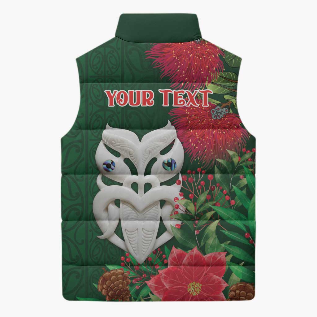 Maori Wheku Meri Kirihimete Personalised Sleeveless Puffer Jacket All Green Indigenous Maori Motif LT9 - Polynesian Pride