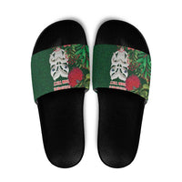 Maori Wheku Meri Kirihimete Personalised Slide Sandals All Green Indigenous Maori Motif LT9 Green - Polynesian Pride