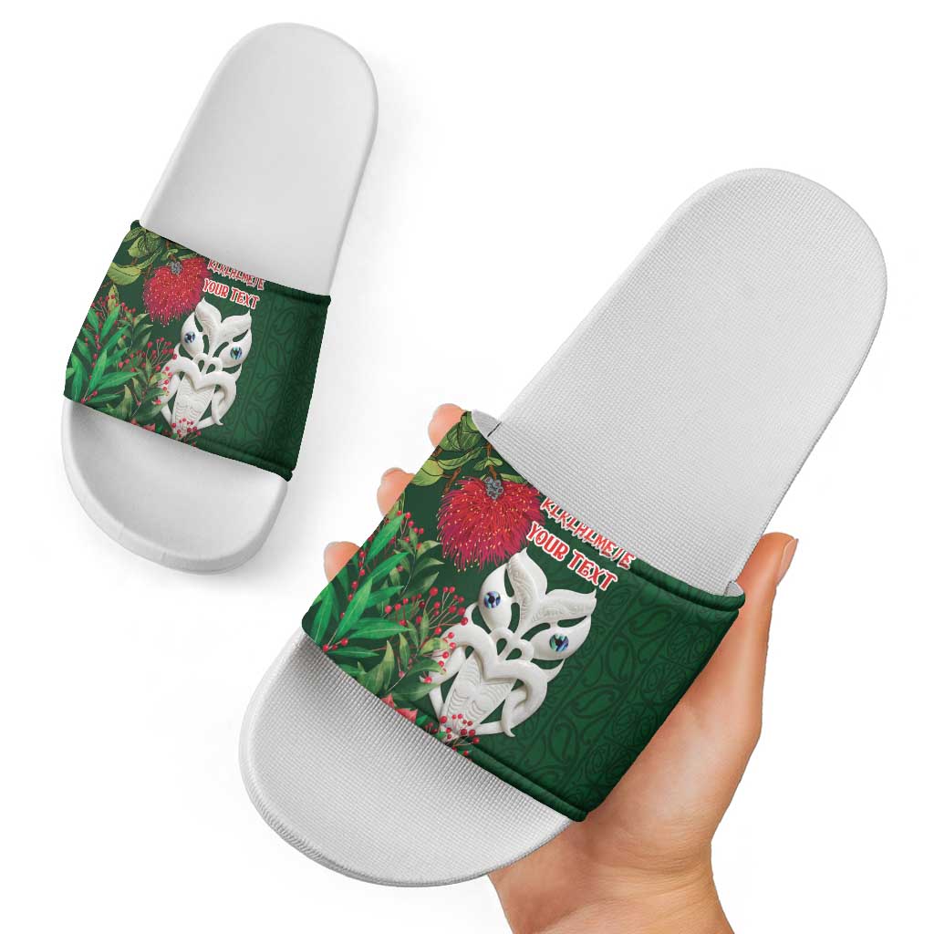 Maori Wheku Meri Kirihimete Personalised Slide Sandals All Green Indigenous Maori Motif LT9 - Polynesian Pride