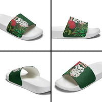 Maori Wheku Meri Kirihimete Personalised Slide Sandals All Green Indigenous Maori Motif LT9 - Polynesian Pride