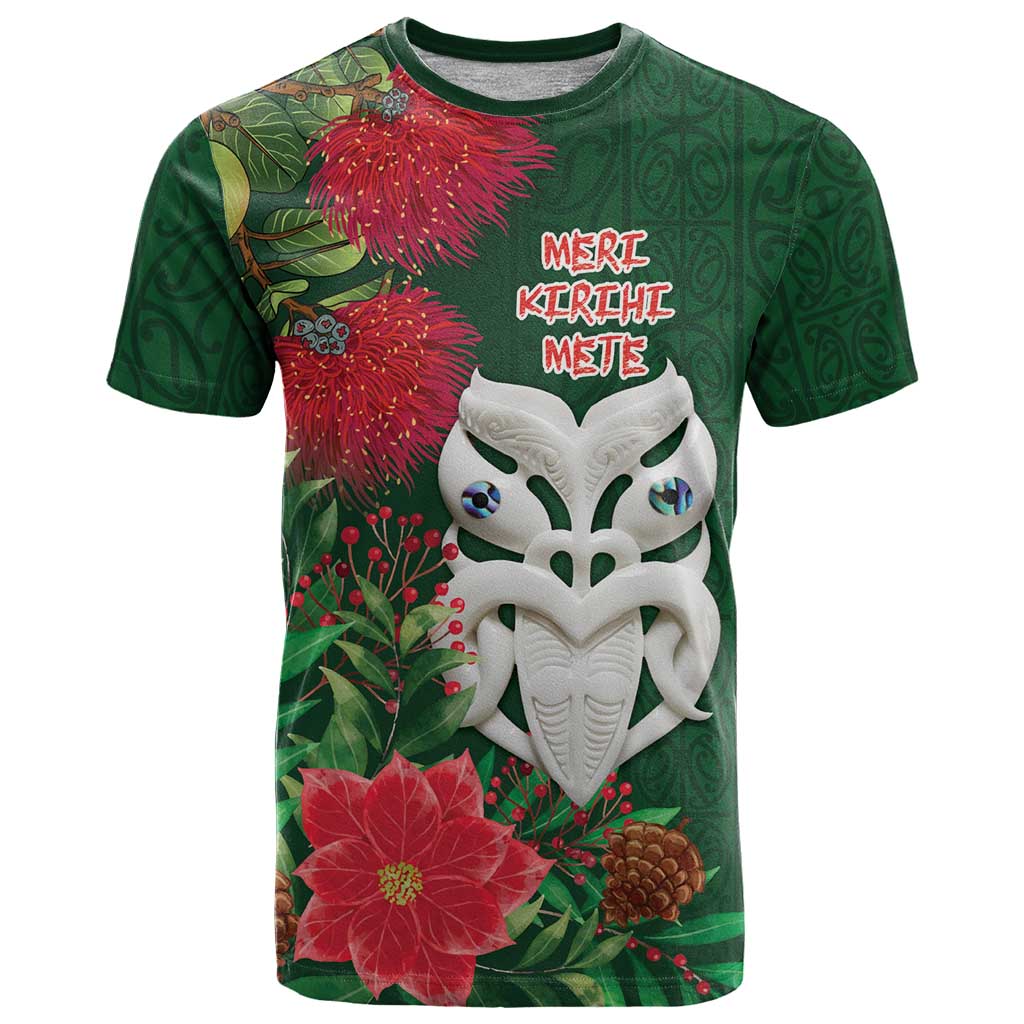 Maori Wheku Meri Kirihimete Personalised T Shirt All Green Indigenous Maori Motif LT9 Green - Polynesian Pride