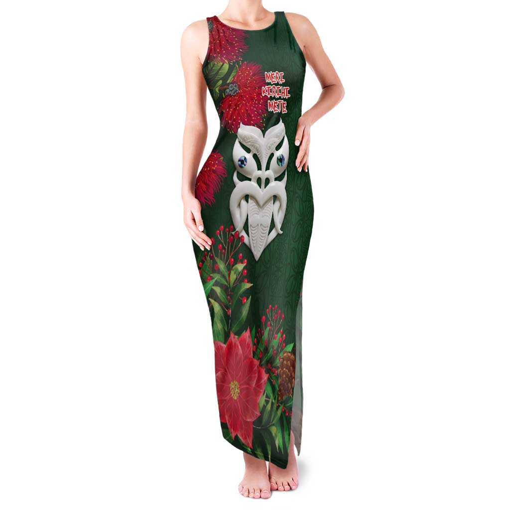 Maori Wheku Meri Kirihimete Personalised Tank Maxi Dress All Green Indigenous Maori Motif LT9 Women Green - Polynesian Pride