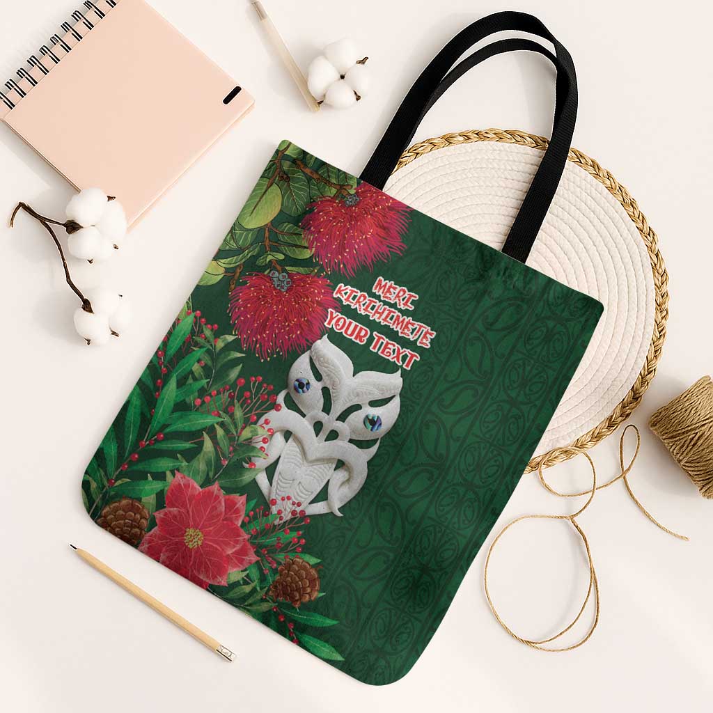 Maori Wheku Meri Kirihimete Personalised Tote Bag All Green Indigenous Maori Motif LT9 Black Strap One Size Green - Polynesian Pride