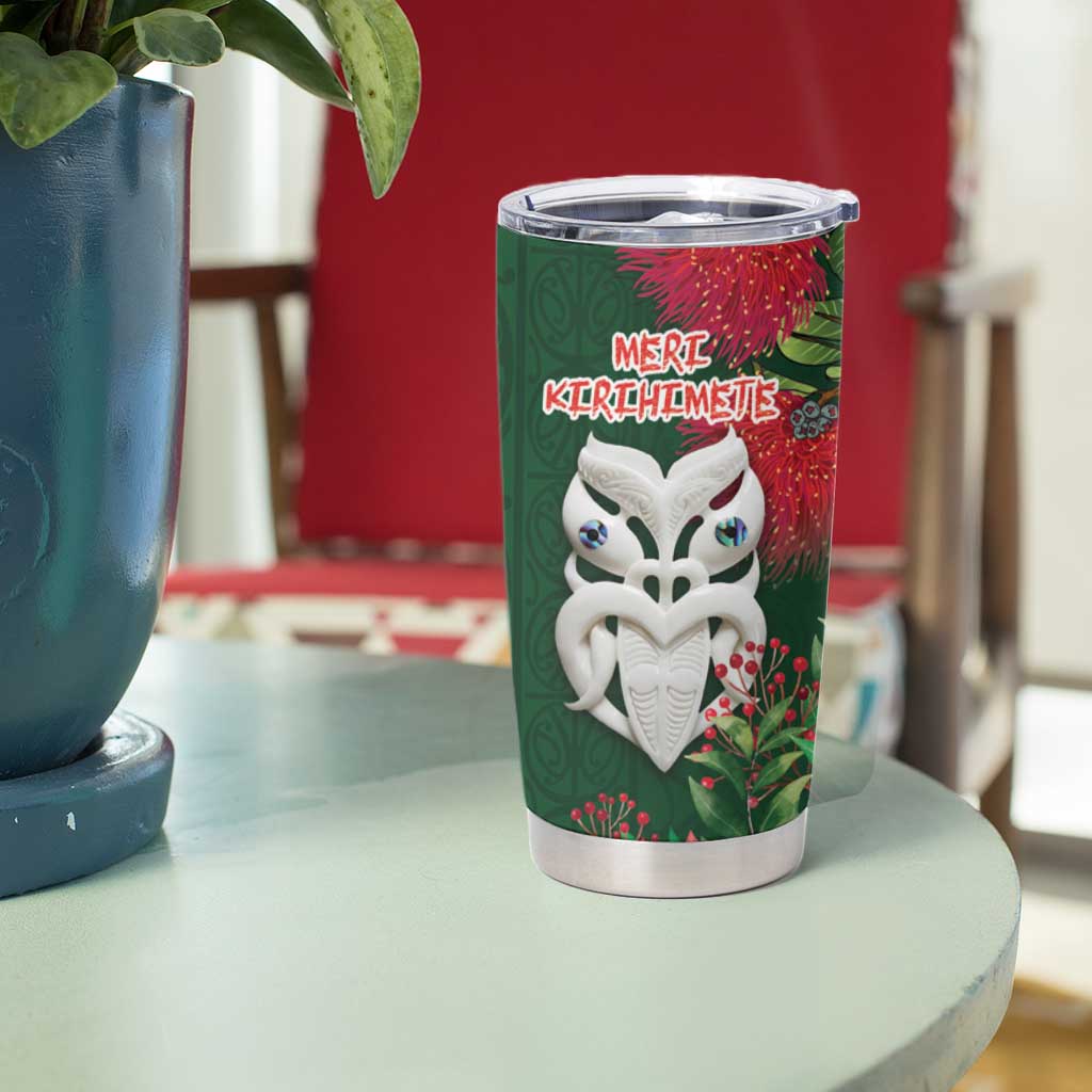 Maori Wheku Meri Kirihimete Personalised Tumbler Cup All Green Indigenous Maori Motif LT9 - Polynesian Pride