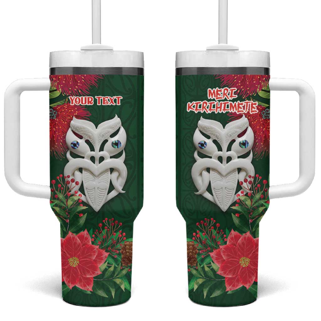 Maori Wheku Meri Kirihimete Personalised Tumbler With Handle All Green Indigenous Maori Motif LT9 One Size: 40 oz Green - Polynesian Pride