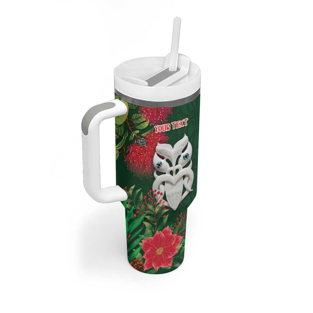 Maori Wheku Meri Kirihimete Personalised Tumbler With Handle All Green Indigenous Maori Motif LT9 - Polynesian Pride
