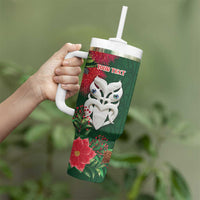 Maori Wheku Meri Kirihimete Personalised Tumbler With Handle All Green Indigenous Maori Motif LT9 - Polynesian Pride