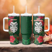 Maori Wheku Meri Kirihimete Personalised Tumbler With Handle All Green Indigenous Maori Motif LT9 - Polynesian Pride
