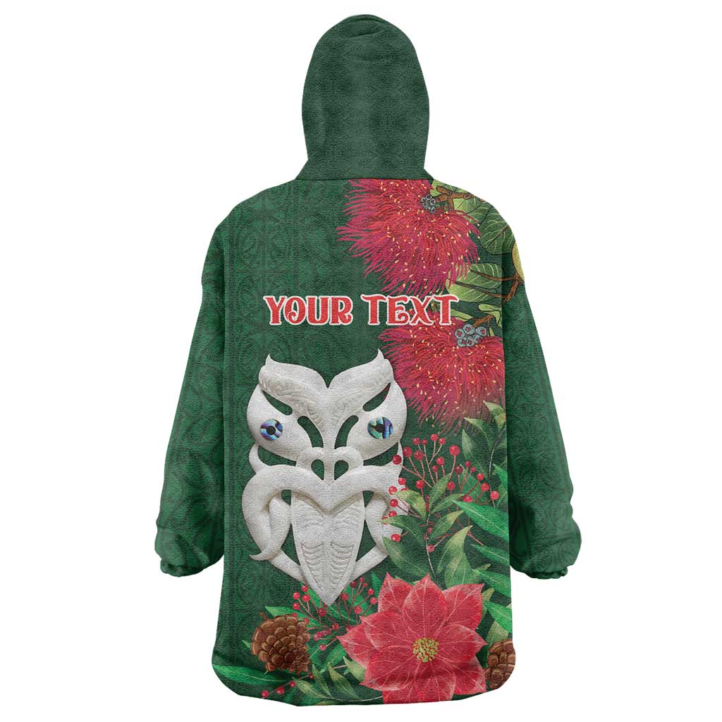 Maori Wheku Meri Kirihimete Personalised Wearable Blanket Hoodie All Green Indigenous Maori Motif LT9 - Polynesian Pride