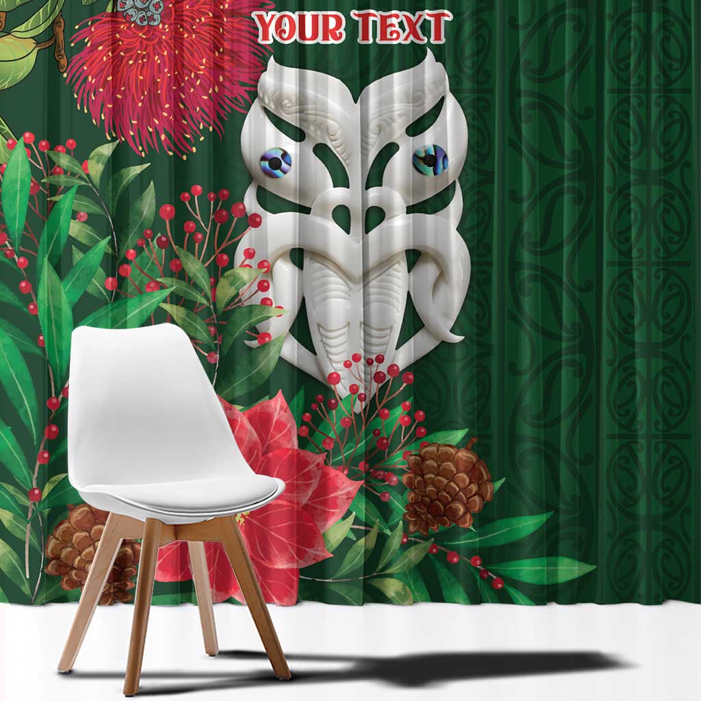 Maori Wheku Meri Kirihimete Personalised Window Curtain All Green Indigenous Maori Motif - Polynesian Pride