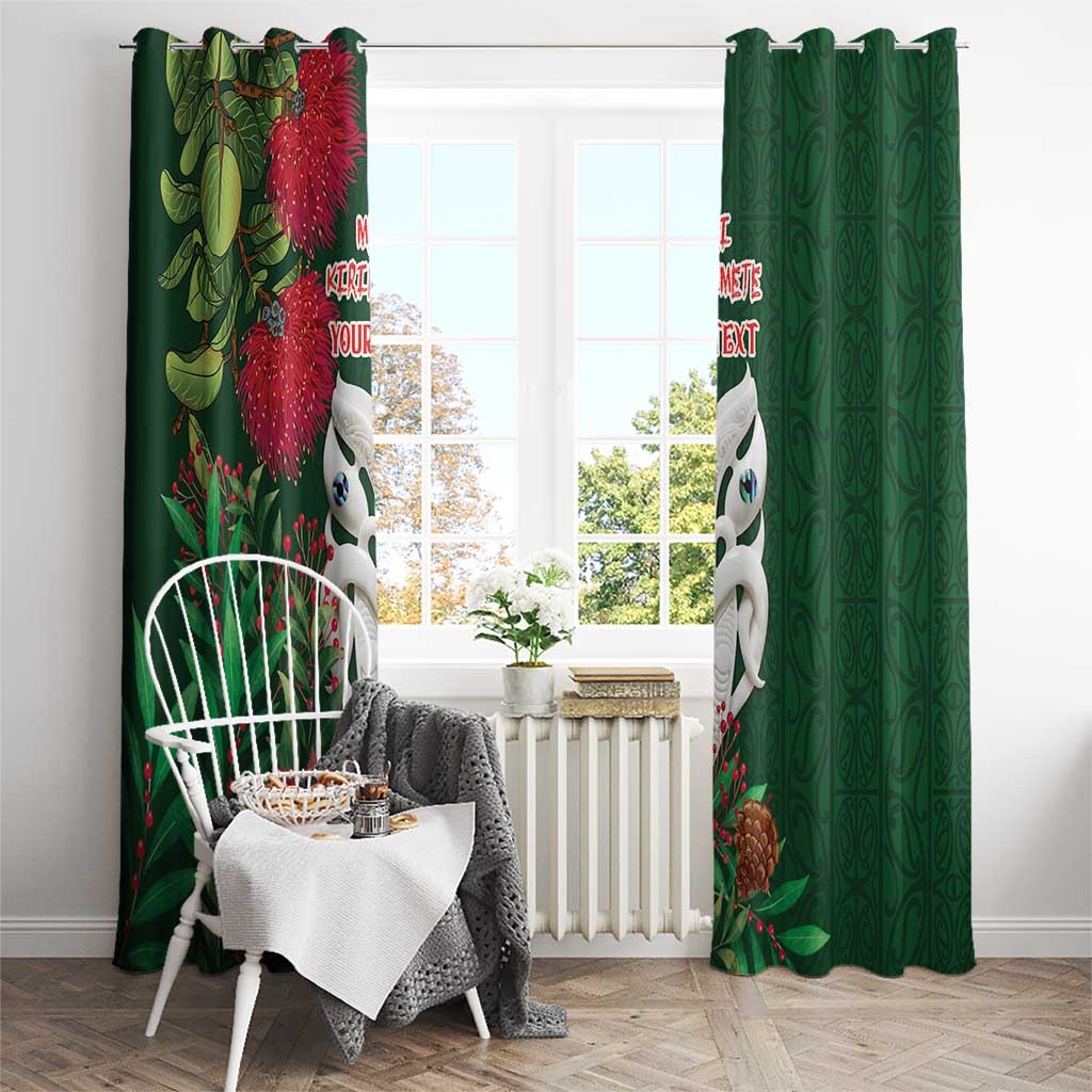 Maori Wheku Meri Kirihimete Personalised Window Curtain All Green Indigenous Maori Motif - Polynesian Pride