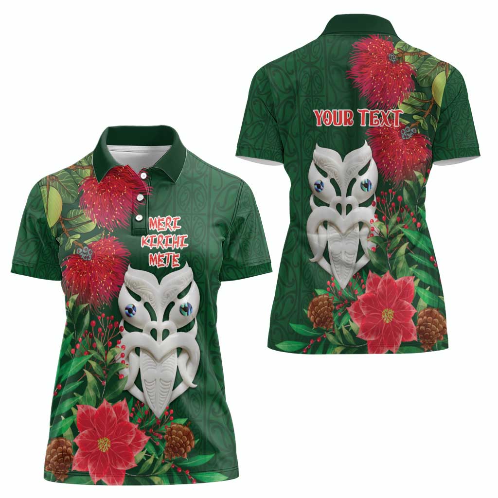 Maori Wheku Meri Kirihimete Personalised Women Polo Shirt All Green Indigenous Maori Motif - Polynesian Pride