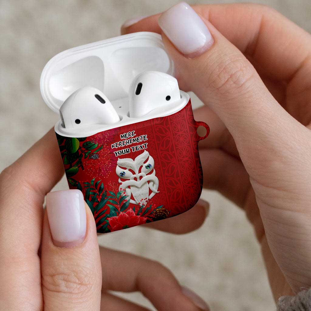 Maori Wheku Meri Kirihimete Personalised AirPods Case All Red Indigenous Maori Motif - Polynesian Pride
