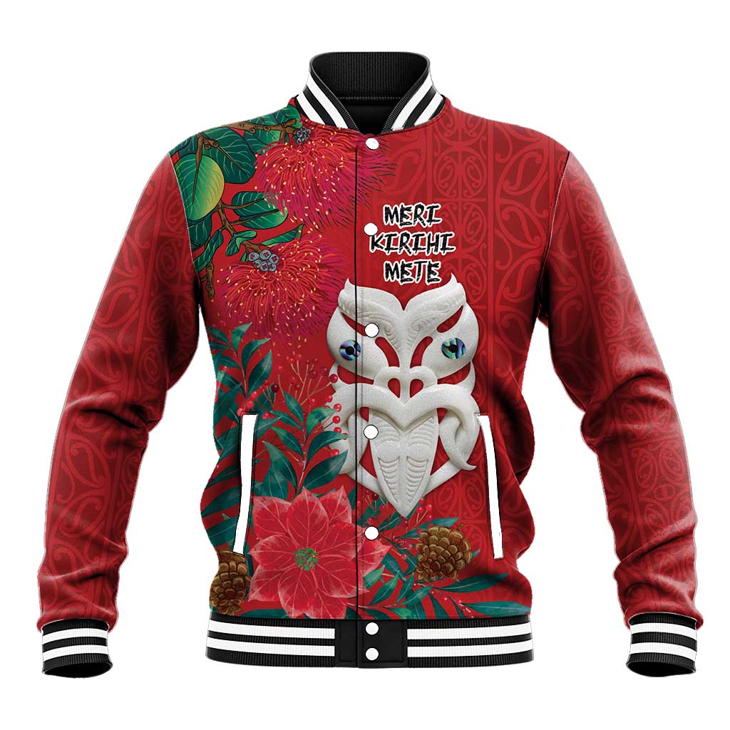 Maori Wheku Meri Kirihimete Personalised Baseball Jacket All Red Indigenous Maori Motif LT9 Unisex Red - Polynesian Pride