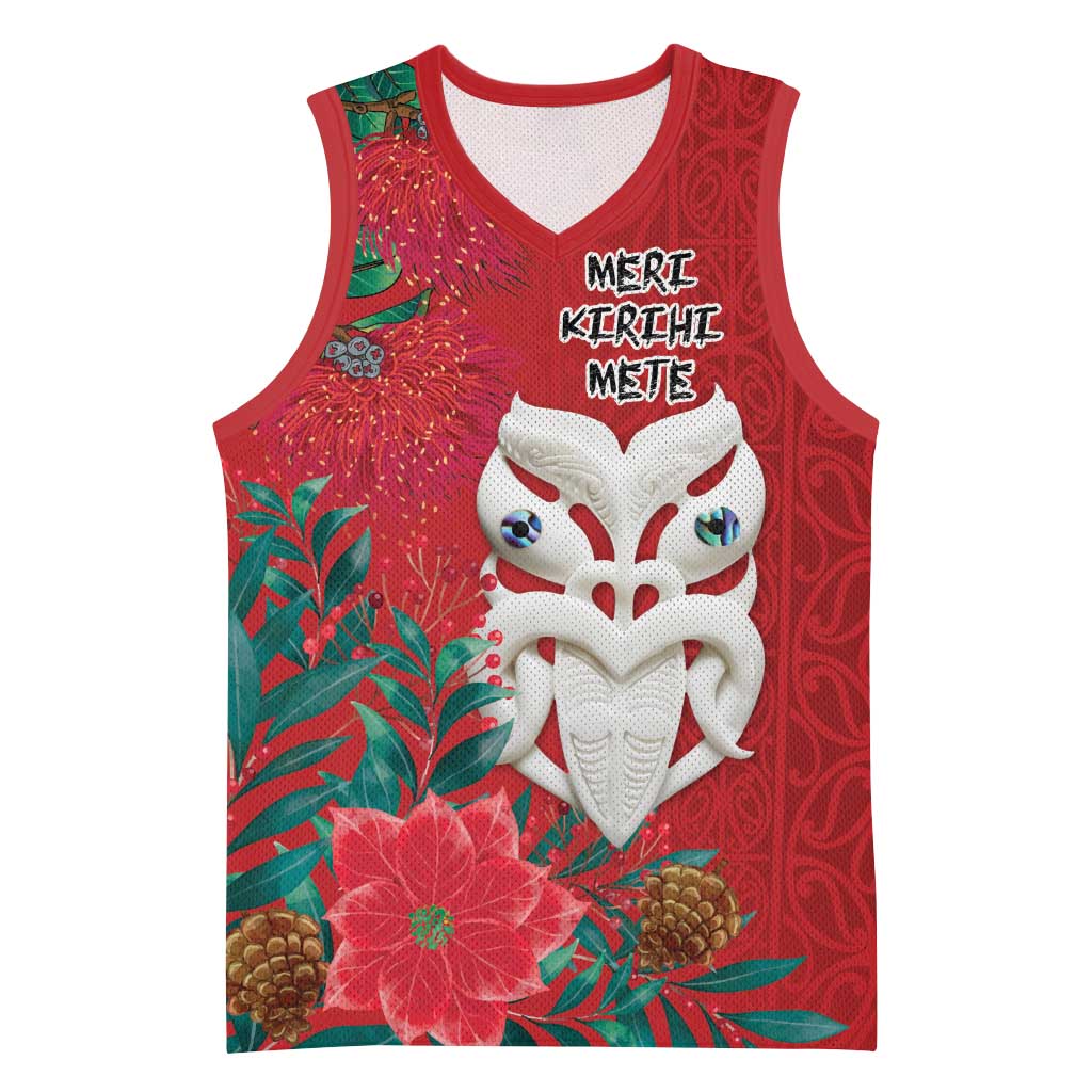 Maori Wheku Meri Kirihimete Personalised Basketball Jersey All Red Indigenous Maori Motif LT9 Unisex Red - Polynesian Pride