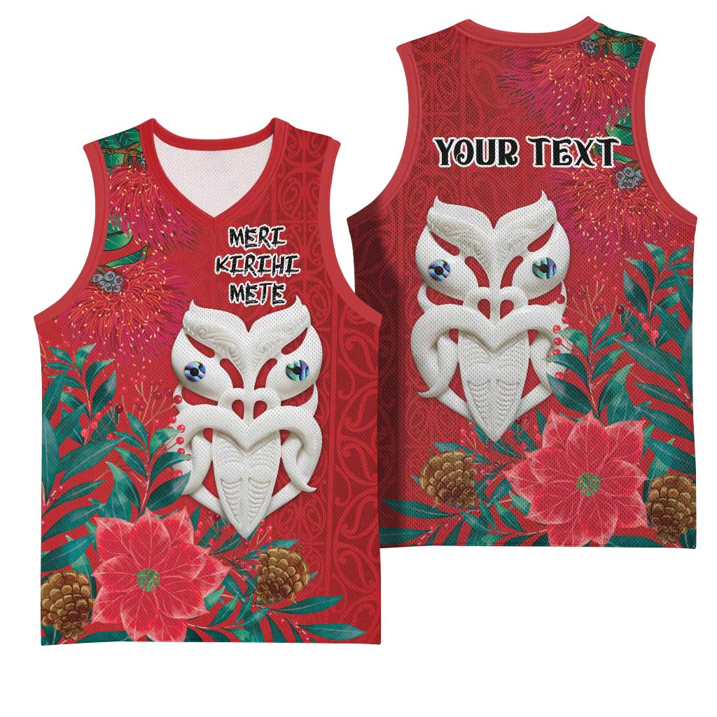 Maori Wheku Meri Kirihimete Personalised Basketball Jersey All Red Indigenous Maori Motif LT9 - Polynesian Pride