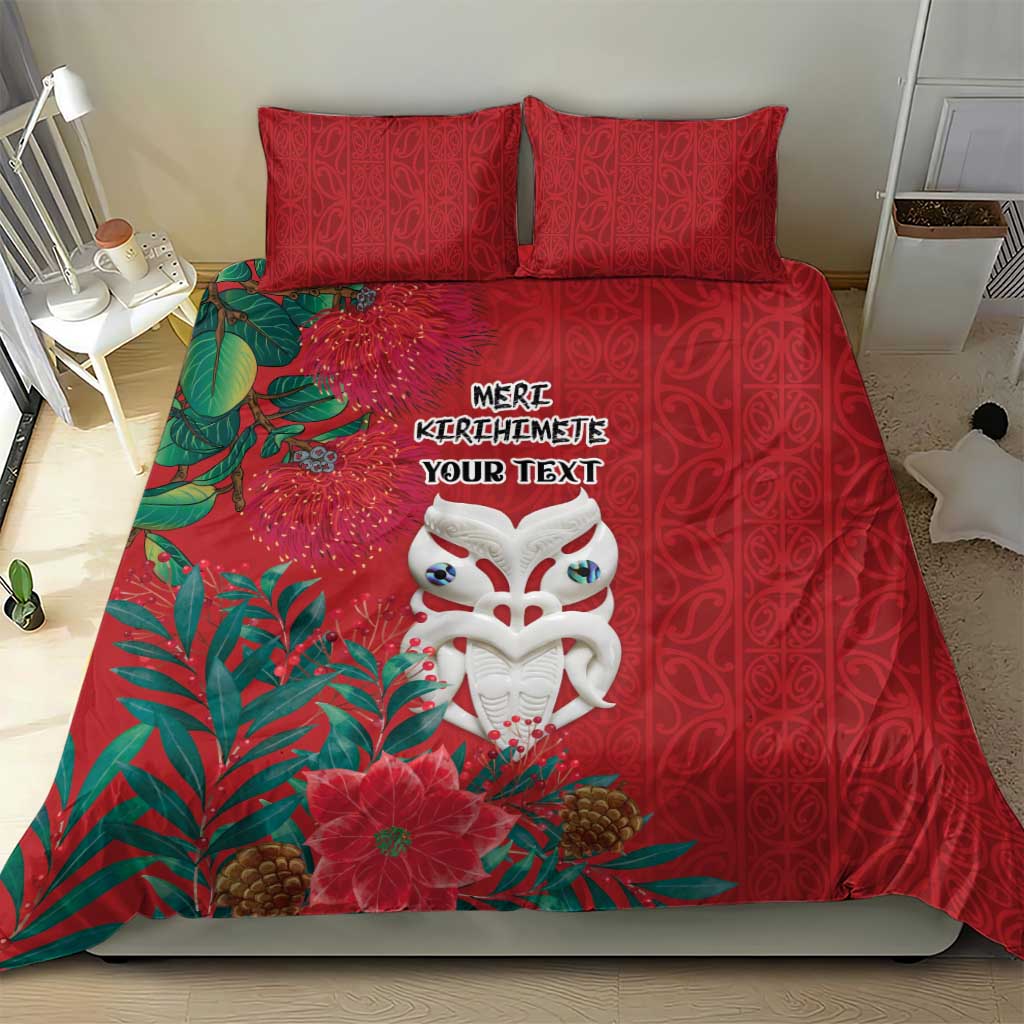Maori Wheku Meri Kirihimete Personalised Bedding Set All Red Indigenous Maori Motif - Polynesian Pride