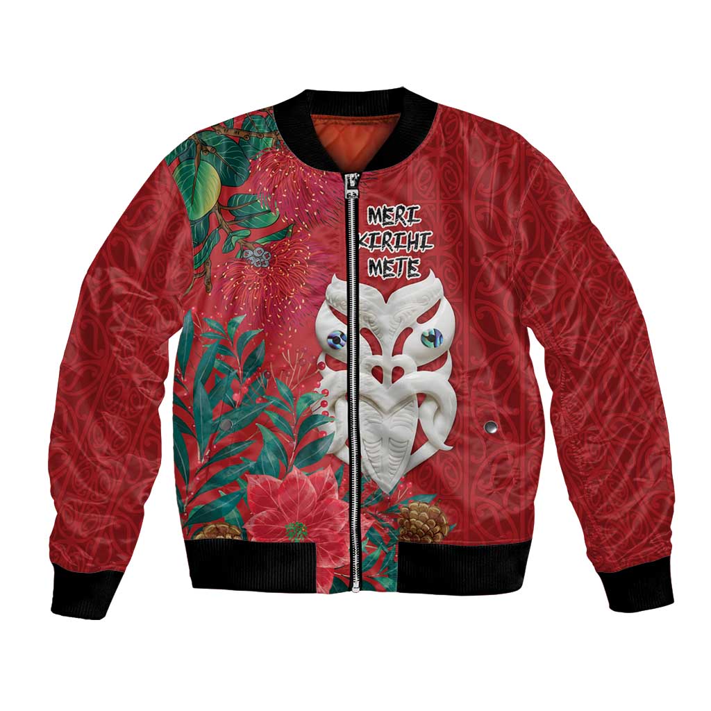 Maori Wheku Meri Kirihimete Personalised Bomber Jacket All Red Indigenous Maori Motif LT9 Unisex Red - Polynesian Pride