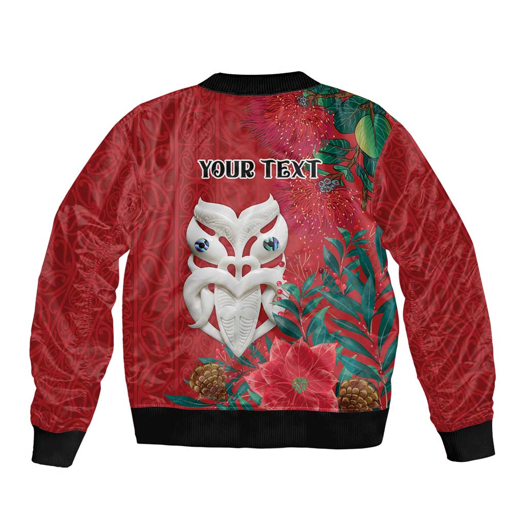Maori Wheku Meri Kirihimete Personalised Bomber Jacket All Red Indigenous Maori Motif LT9 - Polynesian Pride