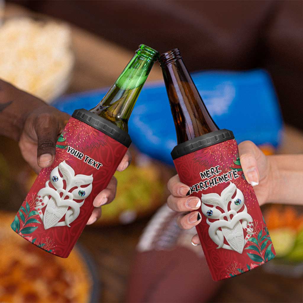Maori Wheku Meri Kirihimete Personalised 4 in 1 Can Cooler Tumbler All Red Indigenous Maori Motif LT9 - Polynesian Pride