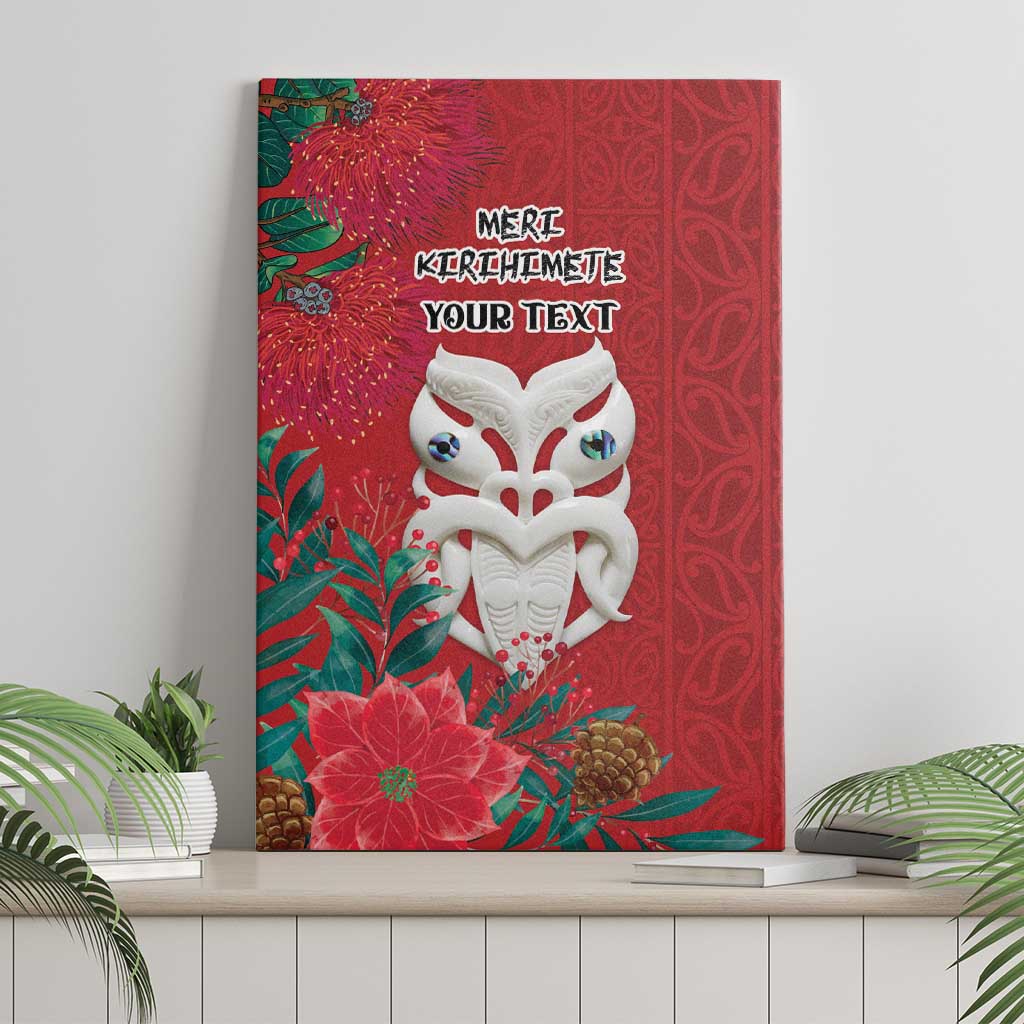 Maori Wheku Meri Kirihimete Personalised Canvas Wall Art All Red Indigenous Maori Motif - Polynesian Pride