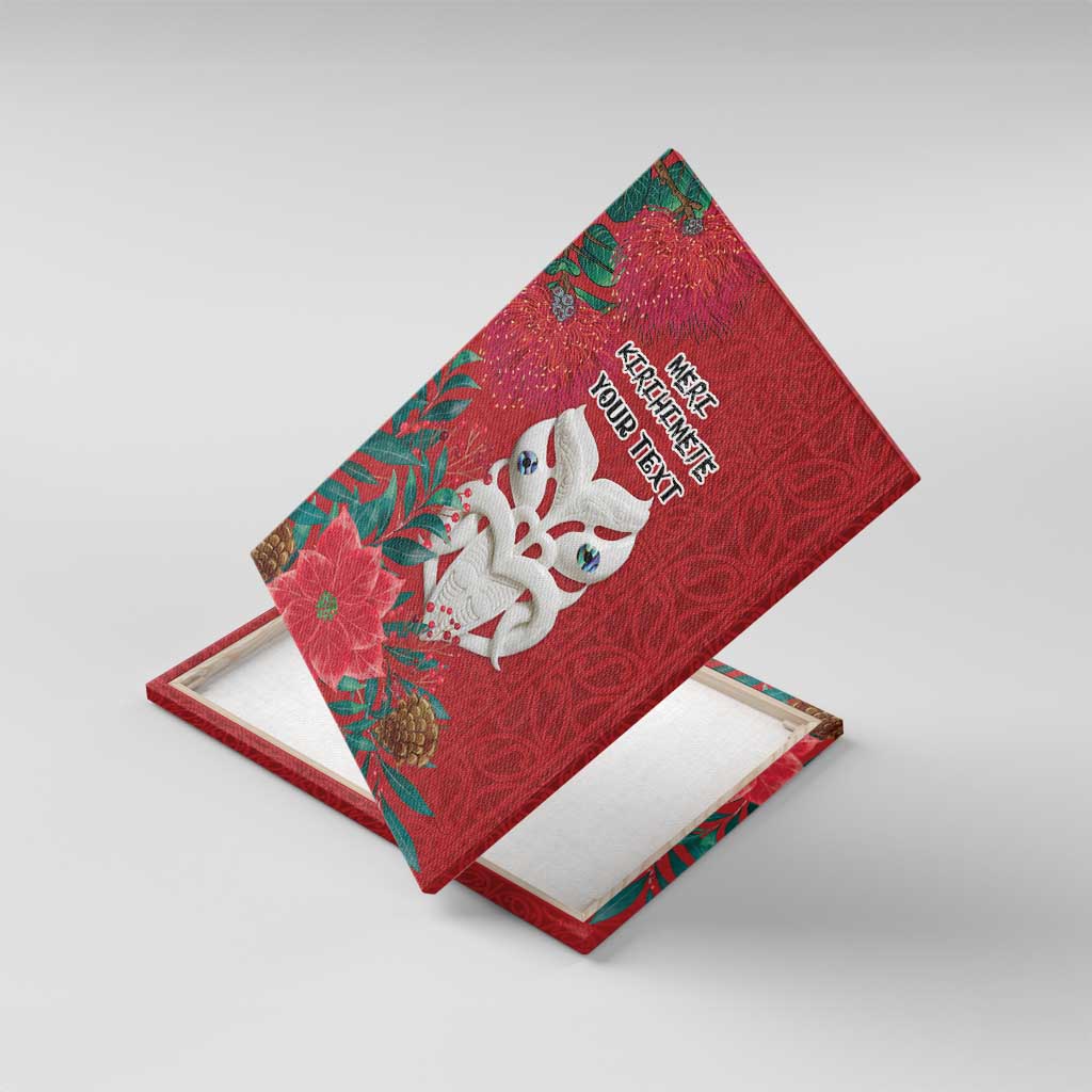 Maori Wheku Meri Kirihimete Personalised Canvas Wall Art All Red Indigenous Maori Motif - Polynesian Pride