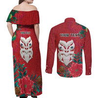 Maori Wheku Meri Kirihimete Personalised Couples Matching Off Shoulder Maxi Dress and Long Sleeve Button Shirt All Red Indigenous Maori Motif LT9 - Polynesian Pride