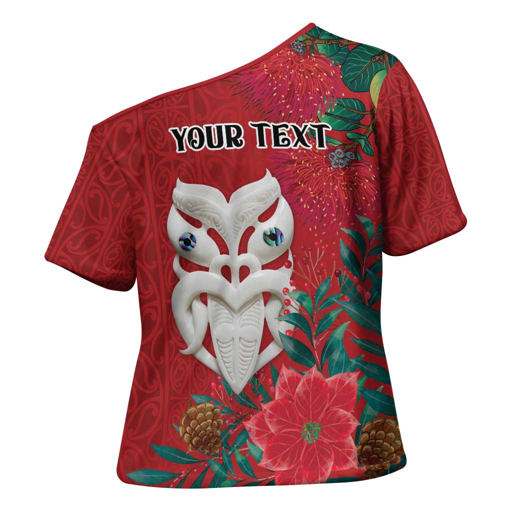 Maori Wheku Meri Kirihimete Personalised Cross Shoulder Shirt All Red Indigenous Maori Motif LT9 - Polynesian Pride