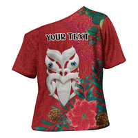 Maori Wheku Meri Kirihimete Personalised Cross Shoulder Shirt All Red Indigenous Maori Motif LT9 - Polynesian Pride