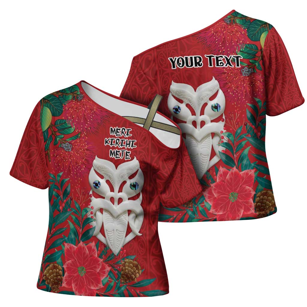 Maori Wheku Meri Kirihimete Personalised Cross Shoulder Shirt All Red Indigenous Maori Motif LT9 - Polynesian Pride