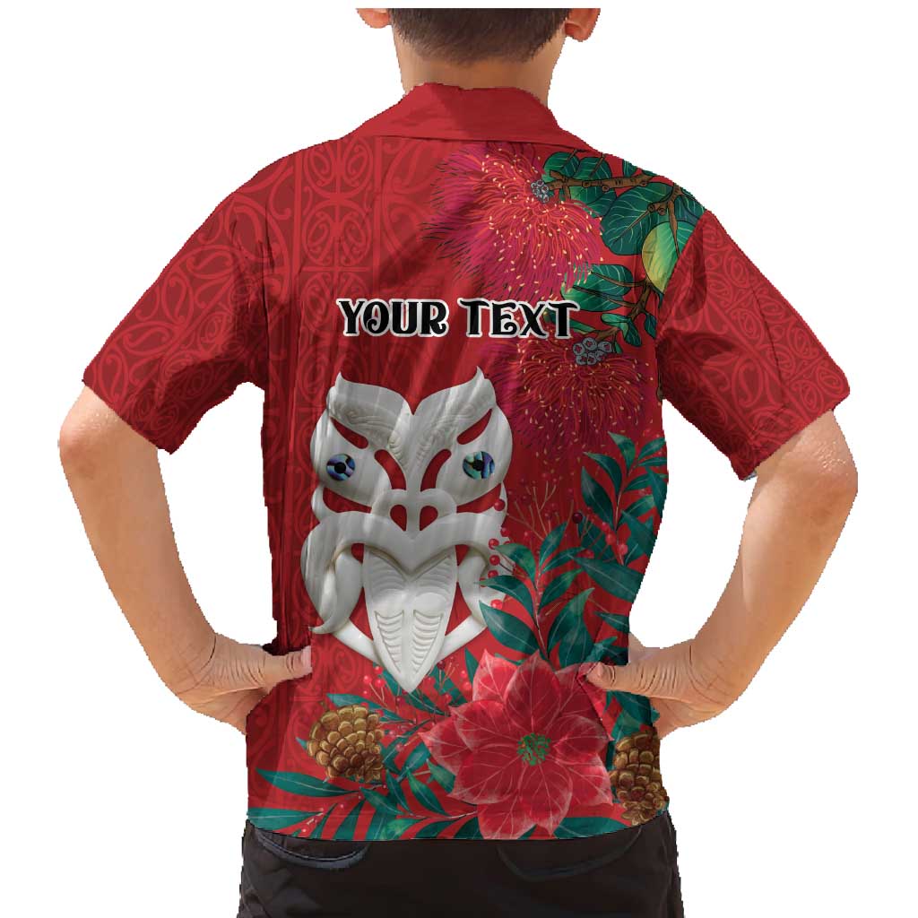 Maori Wheku Meri Kirihimete Personalised Family Matching Mermaid Dress and Hawaiian Shirt All Red Indigenous Maori Motif LT9 - Polynesian Pride