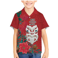 Maori Wheku Meri Kirihimete Personalised Family Matching Mermaid Dress and Hawaiian Shirt All Red Indigenous Maori Motif LT9 Son's Shirt Red - Polynesian Pride