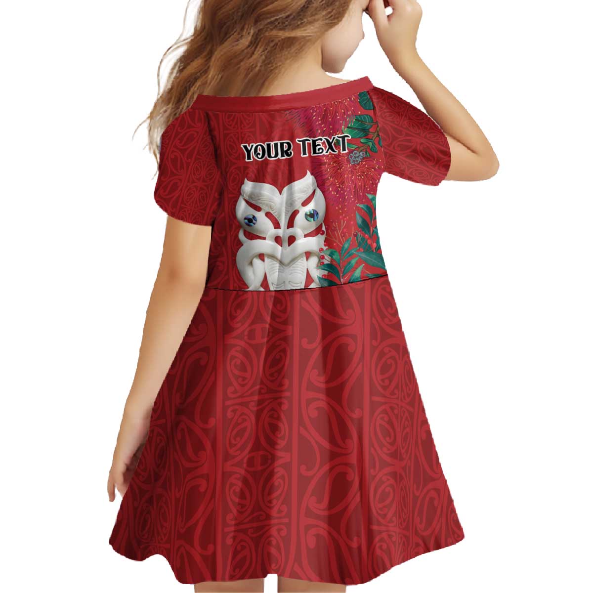 Maori Wheku Meri Kirihimete Personalised Family Matching Off The Shoulder Long Sleeve Dress and Hawaiian Shirt All Red Indigenous Maori Motif LT9 - Polynesian Pride