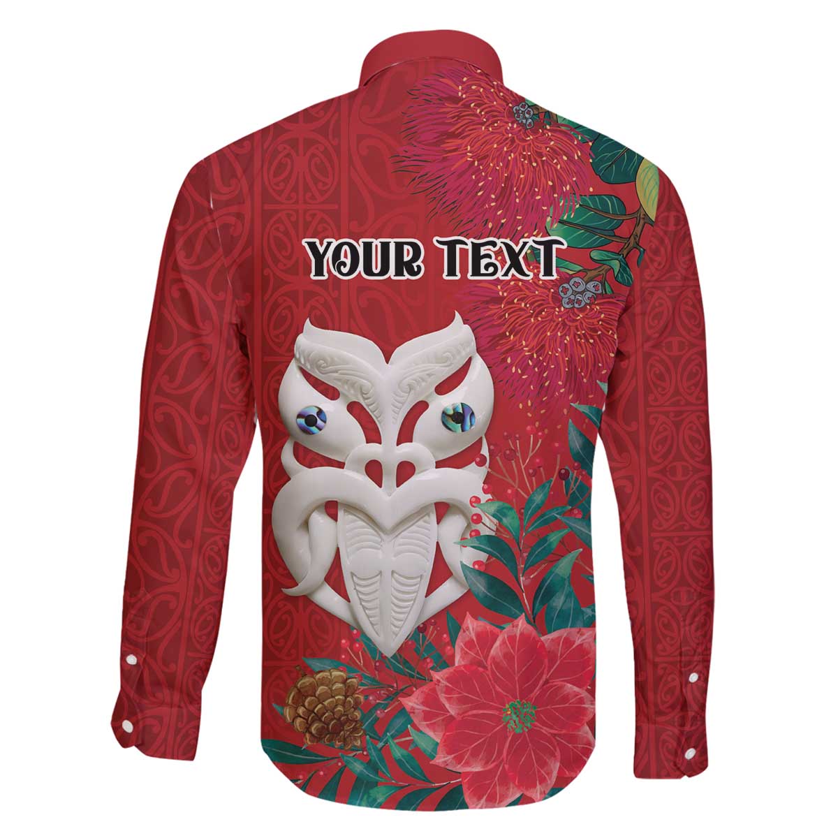 Maori Wheku Meri Kirihimete Personalised Family Matching Off The Shoulder Long Sleeve Dress and Hawaiian Shirt All Red Indigenous Maori Motif LT9 - Polynesian Pride