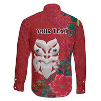 Maori Wheku Meri Kirihimete Personalised Family Matching Off The Shoulder Long Sleeve Dress and Hawaiian Shirt All Red Indigenous Maori Motif LT9 - Polynesian Pride