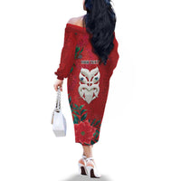 Maori Wheku Meri Kirihimete Personalised Family Matching Off The Shoulder Long Sleeve Dress and Hawaiian Shirt All Red Indigenous Maori Motif LT9 - Polynesian Pride