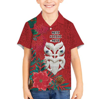 Maori Wheku Meri Kirihimete Personalised Family Matching Off Shoulder Maxi Dress and Hawaiian Shirt All Red Indigenous Maori Motif LT9 Son's Shirt Red - Polynesian Pride