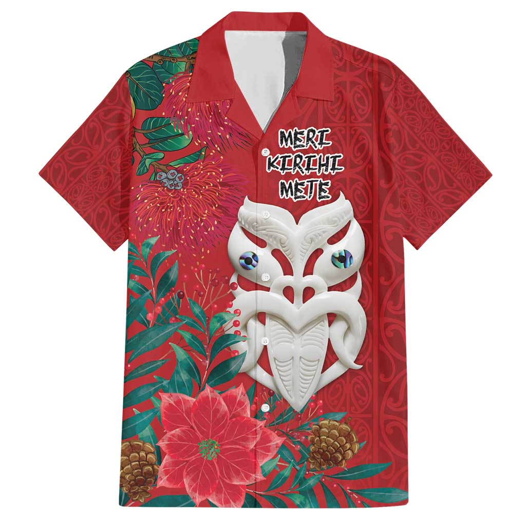 Maori Wheku Meri Kirihimete Personalised Family Matching Short Sleeve Bodycon Dress and Hawaiian Shirt All Red Indigenous Maori Motif LT9 Dad's Shirt - Short Sleeve Red - Polynesian Pride