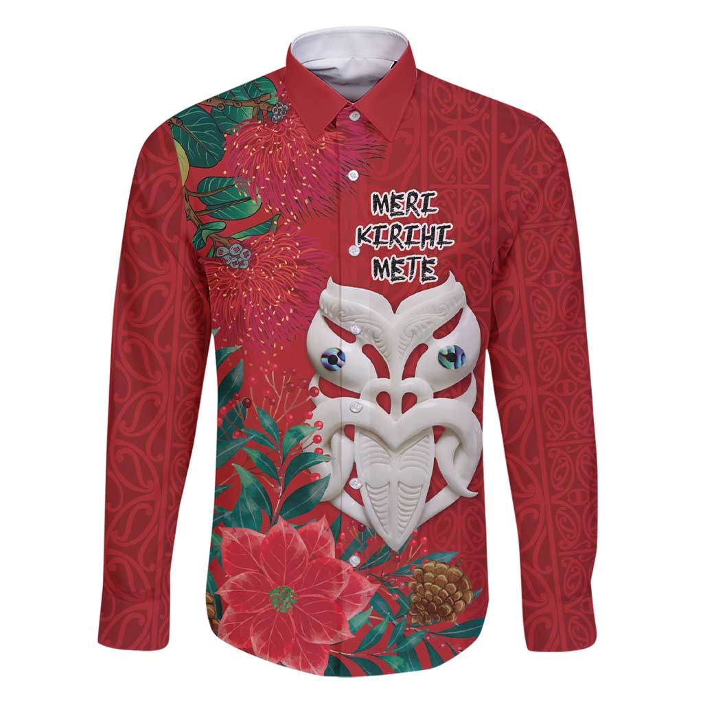 Maori Wheku Meri Kirihimete Personalised Family Matching Short Sleeve Bodycon Dress and Hawaiian Shirt All Red Indigenous Maori Motif LT9 Dad's Shirt - Long Sleeve Red - Polynesian Pride
