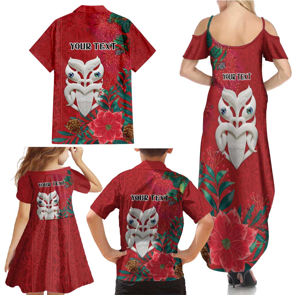 Maori Wheku Meri Kirihimete Personalised Family Matching Summer Maxi Dress and Hawaiian Shirt All Red Indigenous Maori Motif LT9 - Polynesian Pride