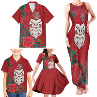 Maori Wheku Meri Kirihimete Personalised Family Matching Tank Maxi Dress and Hawaiian Shirt All Red Indigenous Maori Motif LT9 - Polynesian Pride