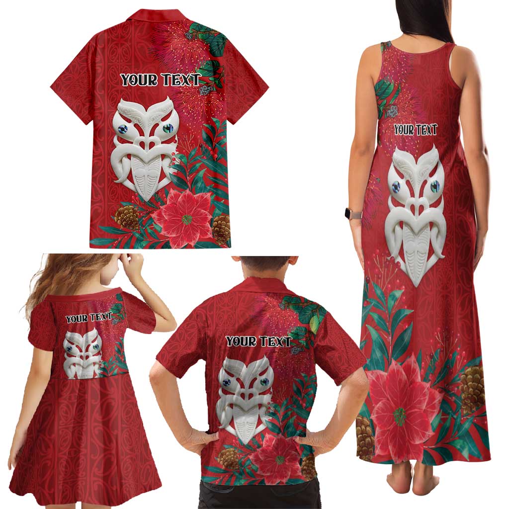 Maori Wheku Meri Kirihimete Personalised Family Matching Tank Maxi Dress and Hawaiian Shirt All Red Indigenous Maori Motif LT9 - Polynesian Pride