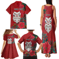 Maori Wheku Meri Kirihimete Personalised Family Matching Tank Maxi Dress and Hawaiian Shirt All Red Indigenous Maori Motif LT9 - Polynesian Pride