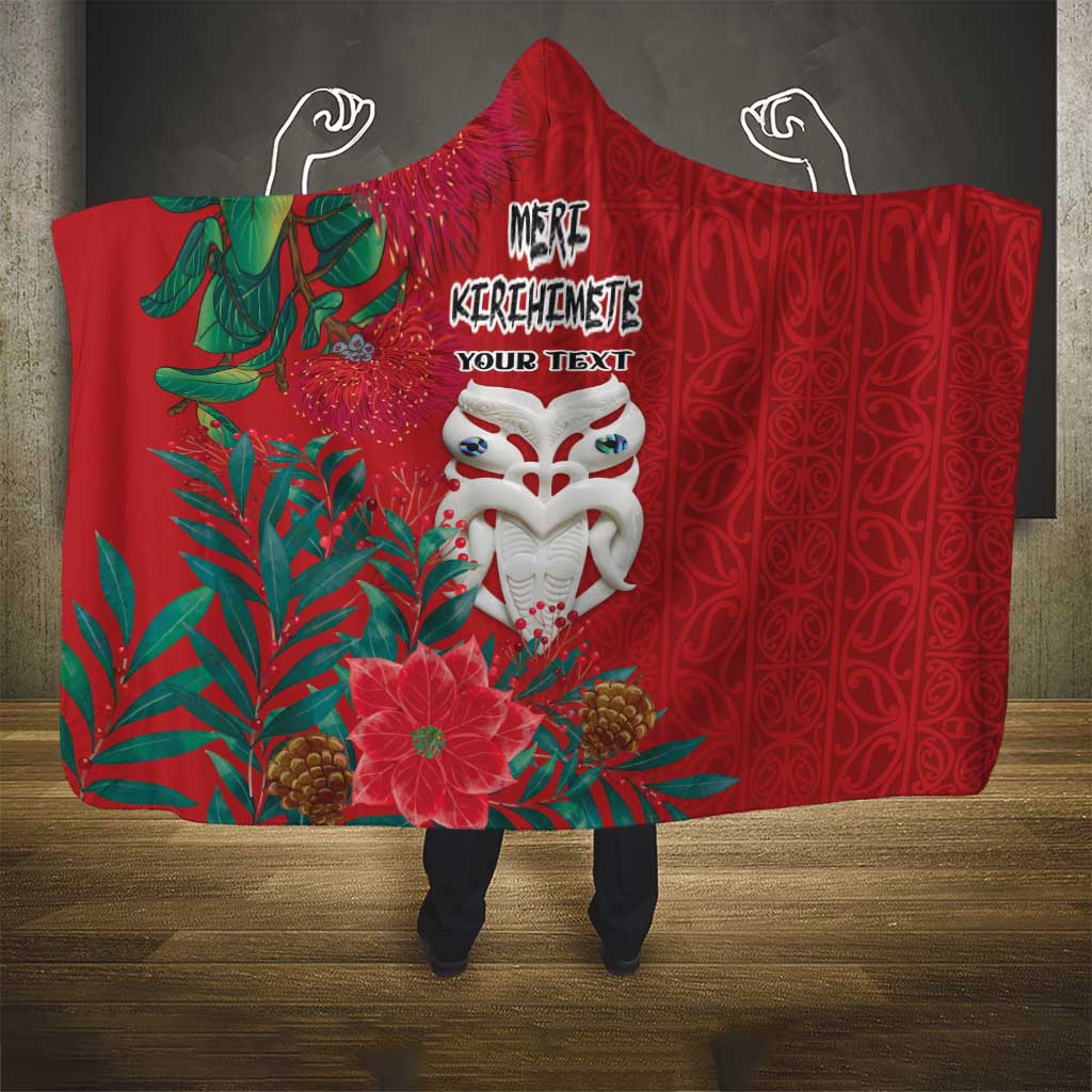Maori Wheku Meri Kirihimete Personalised Hooded Blanket All Red Indigenous Maori Motif LT9 - Polynesian Pride