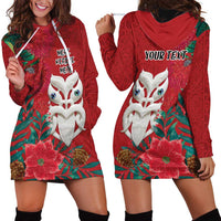 Maori Wheku Meri Kirihimete Personalised Hoodie Dress All Red Indigenous Maori Motif LT9 - Polynesian Pride