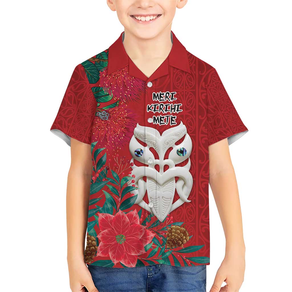 Maori Wheku Meri Kirihimete Personalised Kid Hawaiian Shirt All Red Indigenous Maori Motif LT9 Kid Red - Polynesian Pride