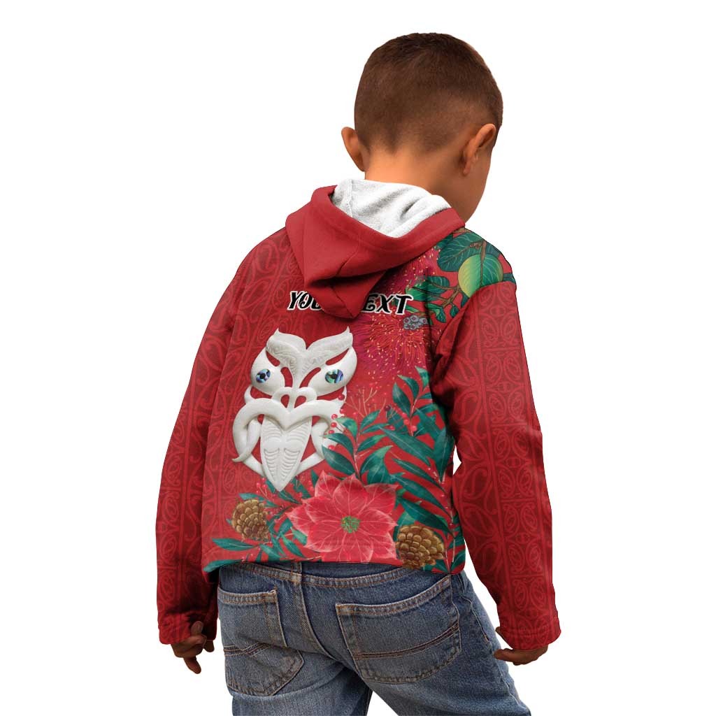 Maori Wheku Meri Kirihimete Personalised Kid Hoodie All Red Indigenous Maori Motif - Polynesian Pride
