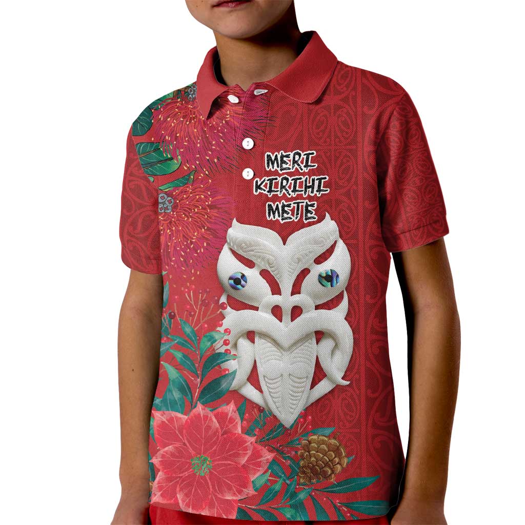 Maori Wheku Meri Kirihimete Personalised Kid Polo Shirt All Red Indigenous Maori Motif LT9 Kid Red - Polynesian Pride