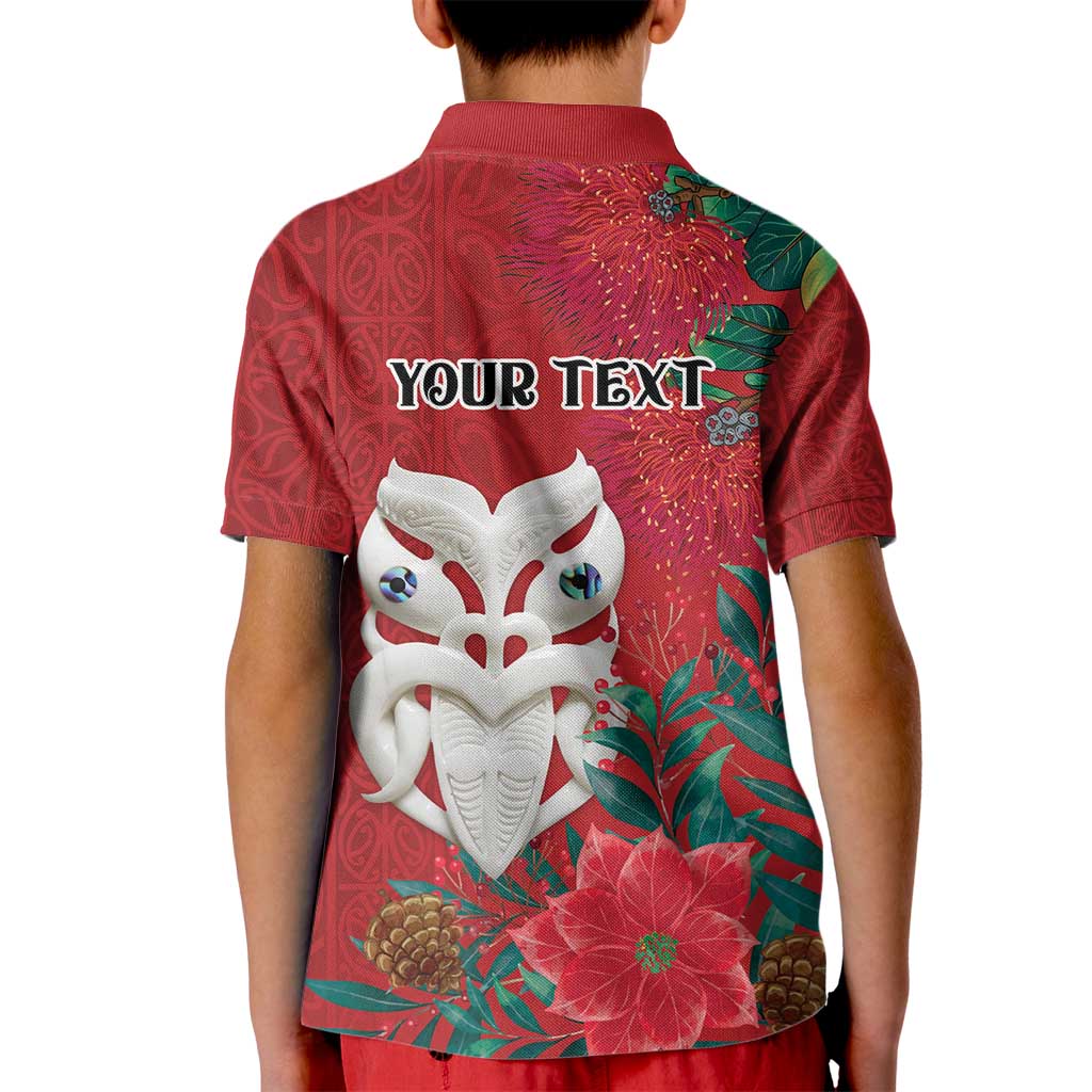 Maori Wheku Meri Kirihimete Personalised Kid Polo Shirt All Red Indigenous Maori Motif LT9 - Polynesian Pride
