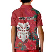 Maori Wheku Meri Kirihimete Personalised Kid Polo Shirt All Red Indigenous Maori Motif LT9 - Polynesian Pride